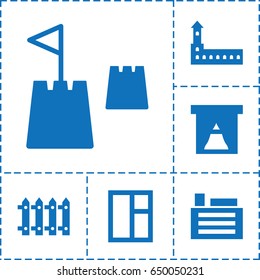 Architecture icon. set of 6 architecture filled icons such as castle, window, fence, building