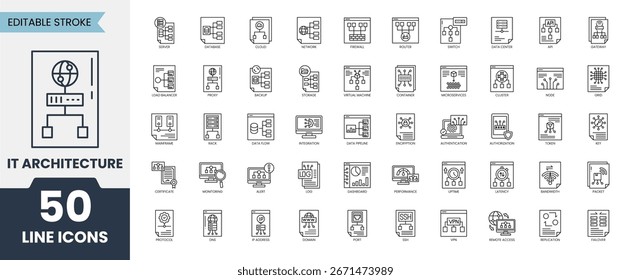 IT Architecture icon set in line style. Editable stroke. Vector illustration