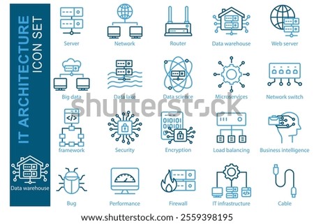IT architecture icon set. line icon style. icon related to IT. server, IT infrastructure, data warehouse, and more. technology element vector illustration