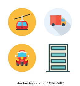 architecture icon set. vector set about cable car cabin, tuk tuk, door and side view icons set.