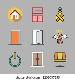 architecture icon set. vector set about house, lamp, canteen and door icons set.