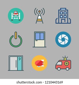 architecture icon set. vector set about entrance, window, boat icon and zeppelin icons set.