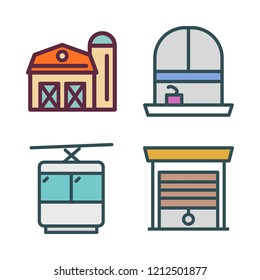 architecture icon set. vector set about window, garage, cable car cabin and barn icons set.