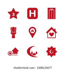 architecture icon. architecture vector icons set house heart, water mill, hotel three stars and elevator