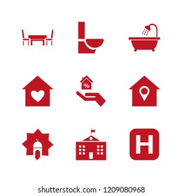 architecture icon. architecture vector icons set house heart, hospital sign, house location and table chairs
