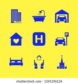 architecture icon. architecture vector icons set parked car, double bed, hospital sign and house heart