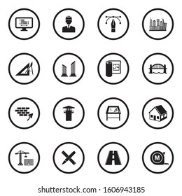 Architecture Icons. Black Flat Design In Circle. Vector Illustration.