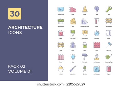 Colección de iconos de arquitectura. Establecer la línea vectorial con elementos para conceptos móviles y aplicaciones web. Colección de iconos modernos.