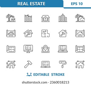 Architecture Icons. Construction, Home Improvement, Real Estate, House, Home, Building Vector Icon Set 