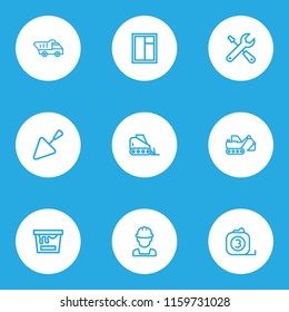 Architecture icons line style set with service, spatula, truck and other builder elements. Isolated vector illustration architecture icons.