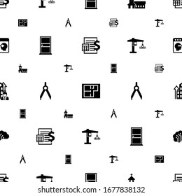 architektonisches Symbolmuster nahtlos. Einschließlich bearbeitbare gefüllte Buchhaltung, Grundstücksplan, Kirche, Tür, Kompasse, Turmkran, Firmensymbole. Architektursymbole für Web und Mobile.