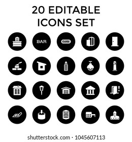 Architecture icons. set of 20 editable filled architecture icons such as plan, door, castle, building, house, bank. best quality architecture elements in trendy style.