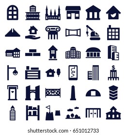 Architecture icons set. set of 36 architecture filled icons such as sliding doors, building, window, building   isolated  sign symbol, door with heart, chichen itza