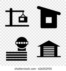 Architecture icons set. set of 4 architecture filled icons such as airport tower, house building, garage