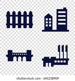Architecture icons set. set of 4 architecture filled icons such as bridge, fence