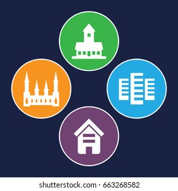 Architecture icons set. set of 4 architecture filled icons such as building