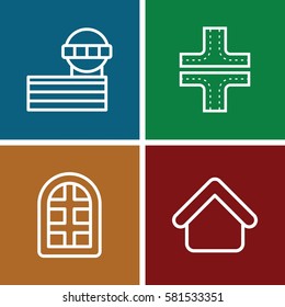 Architecture icons set. Set of 4 Architecture outline icons such as window, house building, road