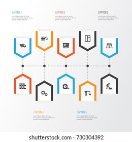 Architecture Icons Set. Collection Of Digger, Paint Bucket, Truck And Other Elements. Also Includes Symbols Such As Measure, Digger, Glass.