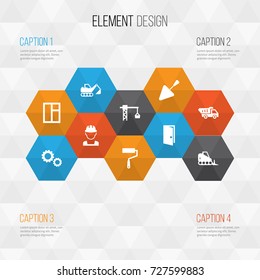 Architecture Icons Set. Collection Of Engineer, Entrance, Truck And Other Elements. Also Includes Symbols Such As Exit, Engineer, Hook.