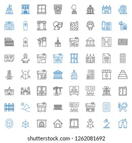 architecture icons set. Collection of architecture with home, desk lamp, egypt, window, chimney, cube, house, bank, fence, pyramid, fountain. Editable and scalable architecture icons.