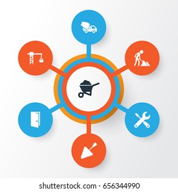 Architecture Icons Set. Collection Of Lifting Hook, Entrance, Service And Other Elements. Also Includes Symbols Such As Crane, Works, Tower.