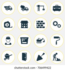 Architecture Icons Set. Collection Of Lifting Hook, Digger, Truck And Other Elements. Also Includes Symbols Such As Case, Engineer, Worker.
