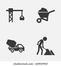 Architecture Icons Set. Collection Of Maintenance, Cement Vehicle, Carry Cart And Other Elements. Also Includes Symbols Such As Tower, Cement, Mixer.