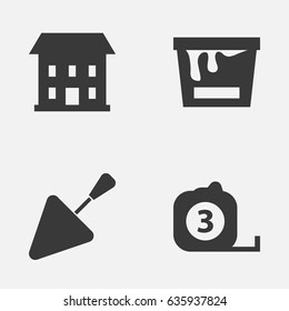 Architecture Icons Set. Collection Of Paint Bucket, Spatula, Measure Tool And Other Elements. Also Includes Symbols Such As Home, Measure, Bricklayer.
