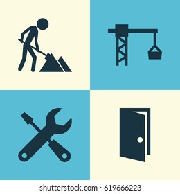 Architecture Icons Set. Collection Of Service, Lifting Hook, Maintenance And Other Elements. Also Includes Symbols Such As Maintenance, Construction, Tools.