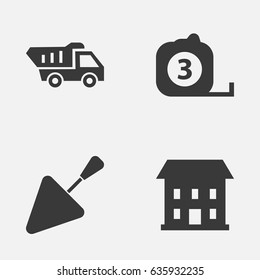 Architecture Icons Set. Collection Of Spatula, Truck, Measure Tool And Other Elements. Also Includes Symbols Such As Spatula, Trowel, Vehicle.