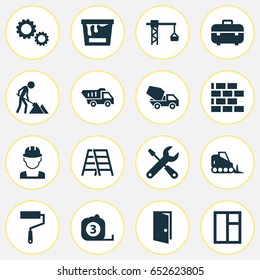 Architecture Icons Set. Collection Of Stair, Tractor, Engineer And Other Elements. Also Includes Symbols Such As Mixer, Works, Builder.