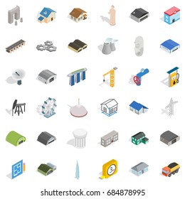 Architecture icons set, isometric style