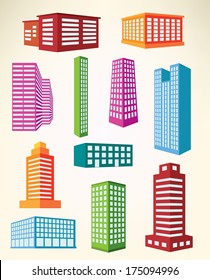 Architecture Icons Set Various Building Types Stock Vector (Royalty ...