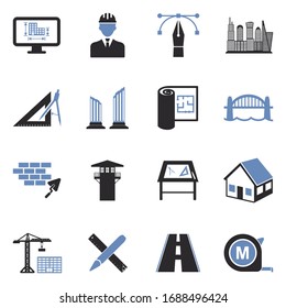 Architecture Icons. Two Tone Flat Design. Vector Illustration.