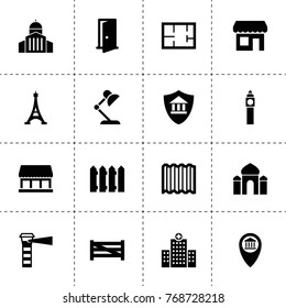 Architecture icons. vector collection filled architecture icons. includes symbols such as fence, bank insurance, bank location, table lamp. use for web, mobile and ui design.
