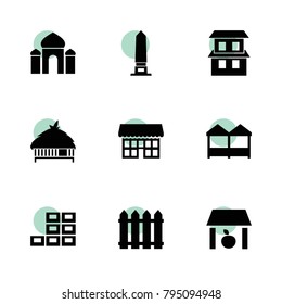 Architecture icons. vector collection filled architecture icons set.. includes symbols such as storage, office building, fence, building. use for web, mobile and ui design.