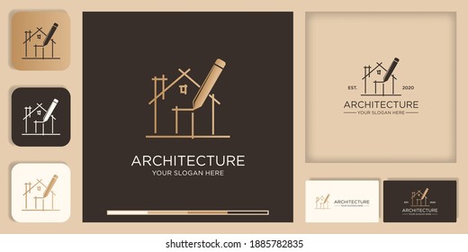 architecture inspiration logo design, sketch draw with pen, and business card design