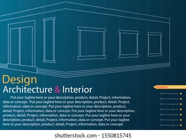 Architecture And Interior With Blueprint Background Art - Vector