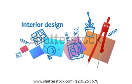 architecture interior design concept compass technical drawing instrument sketch doodle horizontal vector illustration
