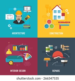 Architecture and interior design concept vector banners with architecture icons