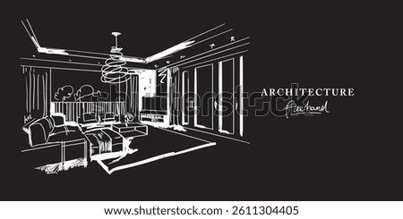 Architecture interior design freehand drawing, Sketch Hand drawn Drawing design.