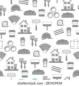 Architecture, Interior design and repairs vector seamless pattern.