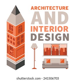 Architecture and interior design vector concept in flat style