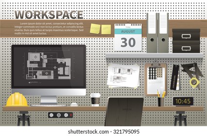 Architecture and interior design workspace desktop