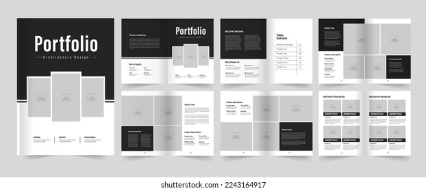 Architecture and interior portfolio design, a4 portfolio. Real Estate portfolio template design.