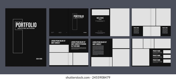 Architecture interior portfolio design template, minimal architecture portfolio a4 magazine brochure cover page