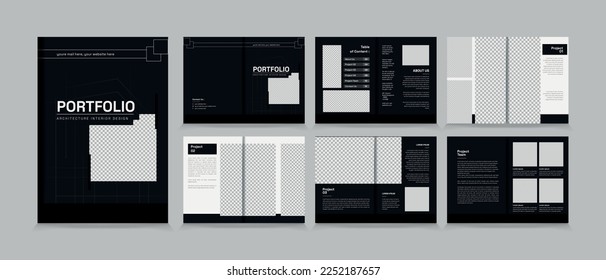 Arquitectura y diseño de portafolio interior, una plantilla de folleto de tamaño estándar para impresión. 
Diseño de portafolio de arquitectura, diseño de folletos de 4 tamaños para el interior.