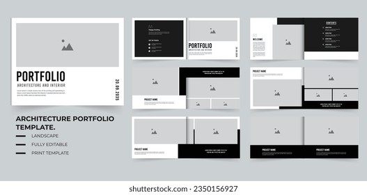 Architecture and interior portfolio or portfolio layout template design A4 Landscape