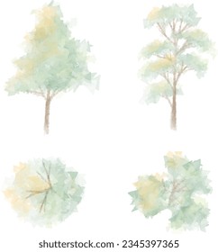 Architecture Landscape planning - site analysis watercolor tree front view, watercolor tree top view