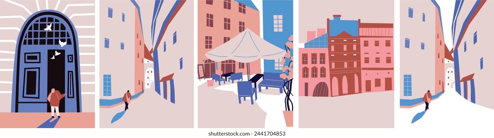 Architecture landscape set. Banner travel trip. For social networks, advertising or logo Travel agency